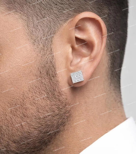 New Hip Hop S925 Sliver Jewelry Men's Brilliant Cut  Moissanite Earrings