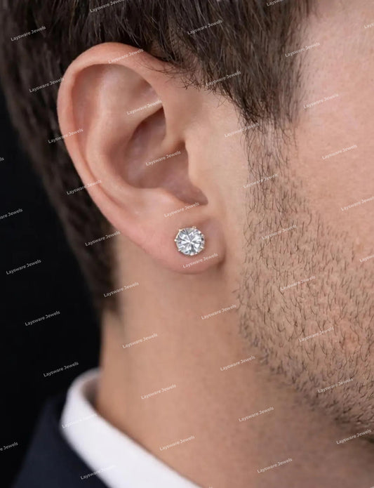 Jewelry 925 Sterling Silver Round Brilliant Cut Moissanite Stud Earrings Trendy