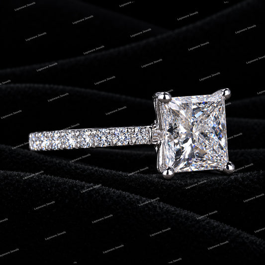 Premium Princess Cut VVS Moissanite Diamond Pave Engagement Ring