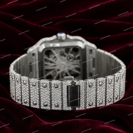 Snow White Iced Out Moissanite Diamond Skeleton Watch Custom Premium Luxury Fashion Timepiece
