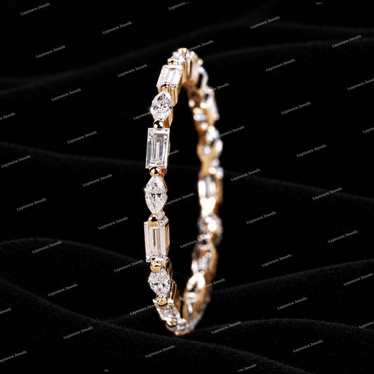Luxury Alternating Marquise and Baguette Cut VVS Moissanite Diamond Stylish Wedding Band