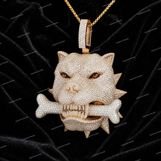 Hot Sale 925 Silver Moissanite Diamond Panther Pendant 3D Iced Out Animal Head Charm Pendant
