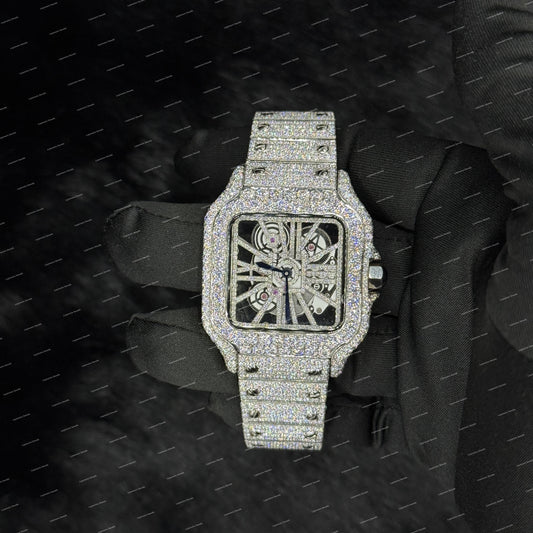 Premium VVS Moissanite Diamond Skeleton Dial Watch In Unique Style Fully Iced Out Watch