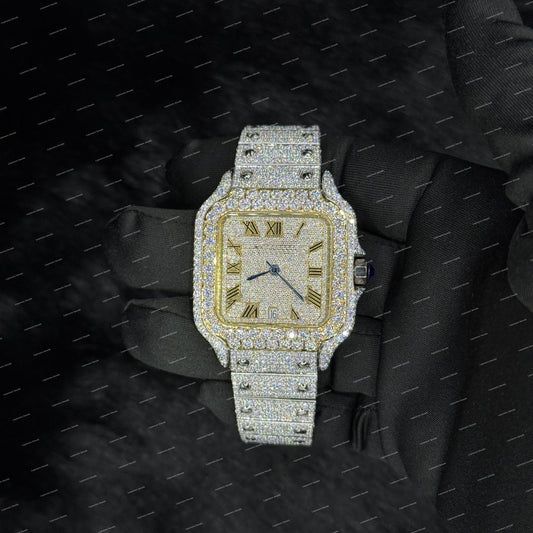 Two Tone Roman Dial Bust Dial Moissanite Diamond Studded Statement Watch