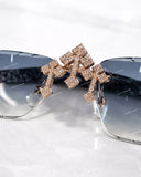 Rose Gold Finish Handset Moissanite Cross  Rimless Eyewear – Cut-Edge Tinted Lenses