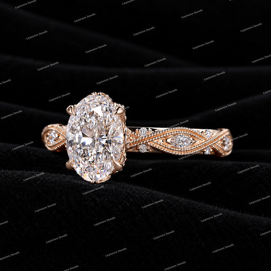 Luxury Oval Cut Vintage VVS Moissanite Diamond 925 Sterling Sliver Engagement Ring