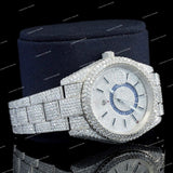 Luxury Iced Watch with Blue Accent Ring Moissanite Diamond Bezel and Fully Iced Timepiece