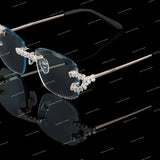VVS Moissanite Pear-Cut Cluster Rimless Sunglasses – Ice Blue Gradient Lenses