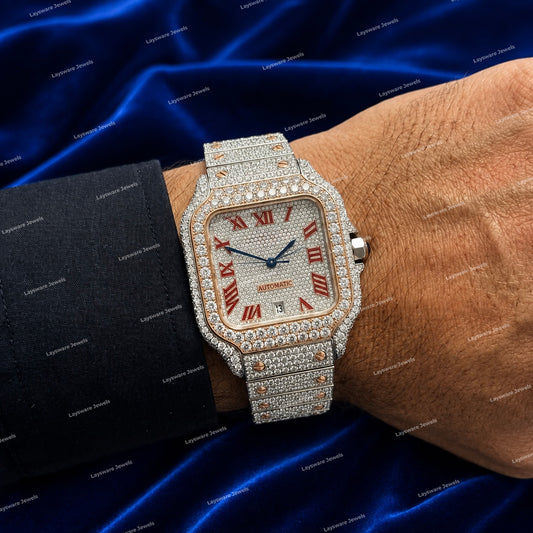 Hip Hop Custom Moissanite Diamond Watch Red Roman Dial Full Iced Premium Luxury Style