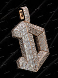 Premium Letter D Pendant Design Baguette Cut VVS Moissanite Diamond Encrusted Rose Gold Plated 925 Silver Claw Setting Pendant