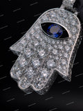 Luxury Moissanite Diamond Hamsa Hand Pendant 925 Silver Iced Out Eye Green Or Blue Stone