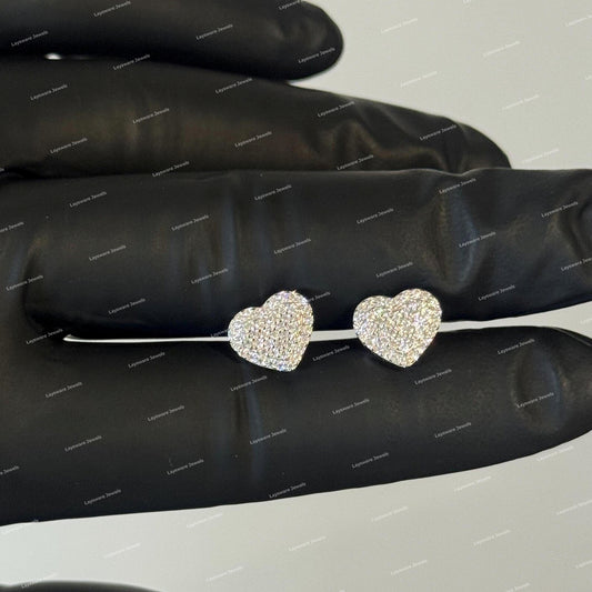 Heart Stud Earrings 925 Sterling Silver Moissanite Cluster Trendy Design