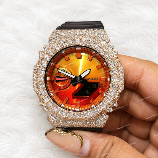 Premium Moissanite Watch With Textured Rubber Strap Luxury Fashion Timepiece For Everyday Style