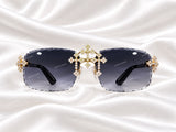 Luxury Iced Out Moissanite Diamond Cross Rimless Hip Hop Sunglasses For Unisex