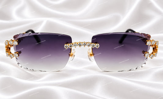 Fully Handset Prong-Set Moissanite Diamond Gold Rimless Shades – Dark Purple Tint