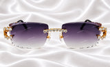 Fully Handset Prong-Set Moissanite Diamond Gold Rimless Shades – Dark Purple Tint