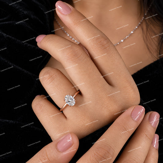 Custom Oval Cut VVS Moissanite Diamond 925 Sterling Sliver Solitaire Engagement Ring