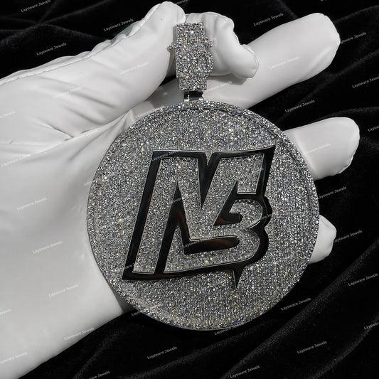 Custom 925 Silver Moissanite Diamond 3D Initial Letter Big Round Pendant