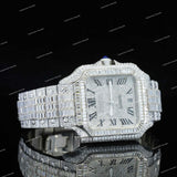 Trendy Roman Number Hip Hop Iced Out Moissanite Baguette Cut Diamond Full White Watch