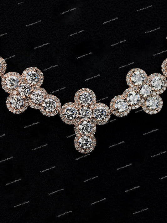 Premium S925 Sterling Silver VVS Moissanite Flower Cluster Tennis Necklace