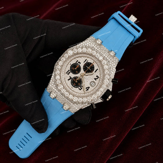 Custom Full Iced Moissanite Diamond Style Watch With Rubber Strap Snow White Luxury Look