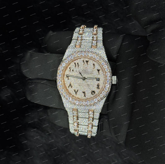 Luxury Rose Gold With Arabic Numerals Moissanite Diamond Watch Custom Fashion Style