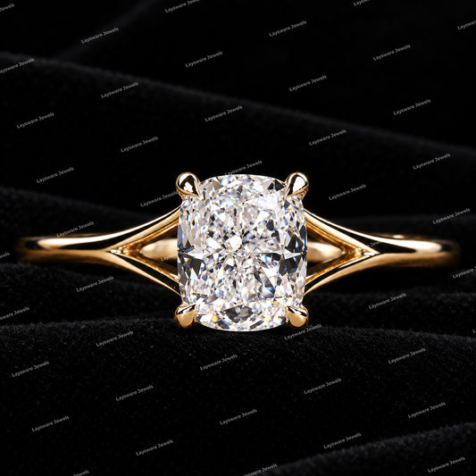 Elongated Cushion Cut Moissanite Diamond Solitaire Engagement Ring