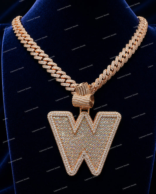 Personalized VVS Moissanite Name Letter Pendant Hip Hop Style Iced Out 925 Silver 3D Baguette Diamond Pendant