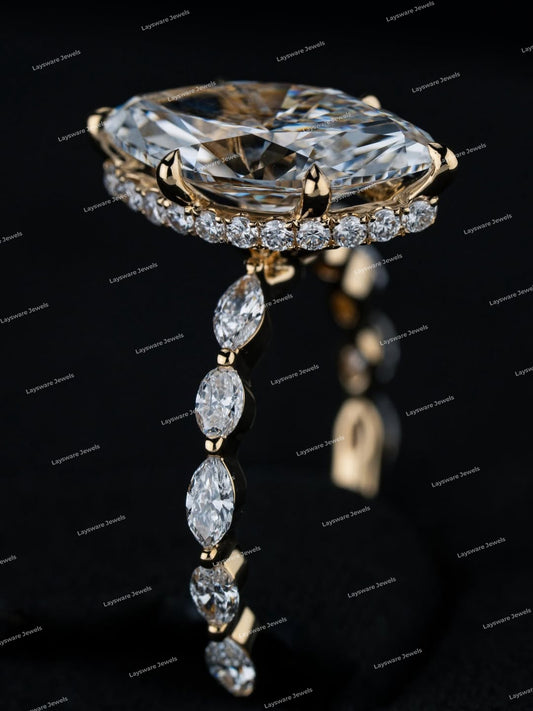 Luxury Marquise Cut Moissanite Diamond Ring Custom Design Engagement Wedding Ring