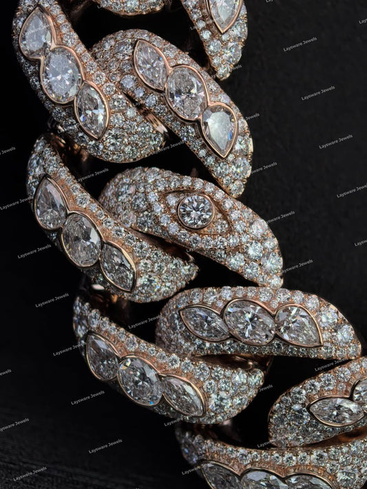 Luxury VVS Moissanite Diamond Statement Necklace Pear Cut Cuban Link Chain