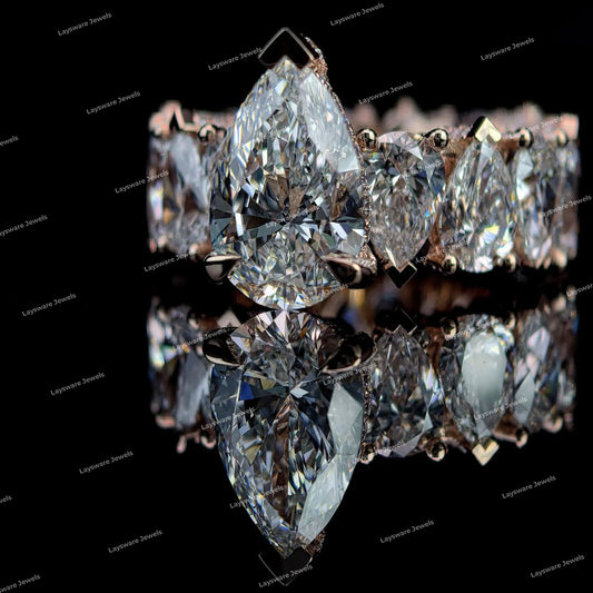 Luxurious Pear Cut Diamond Engagement Ring Rose Gold Multi Pear Diamond Wedding Band