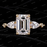 Emerald and Pear Cut VVS Moissanite Diamond Engagement Ring for Her
