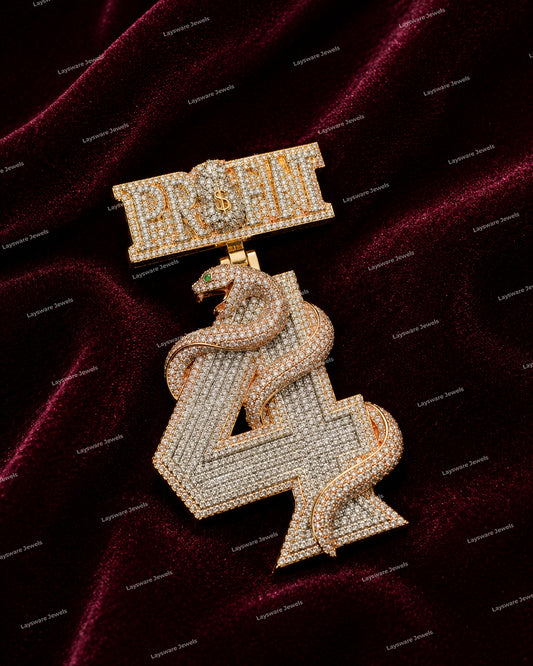 Luxury Iced Out Snake Number 4 Pendant Moissanite Diamond 925 Sterling Silver Hip Hop Design