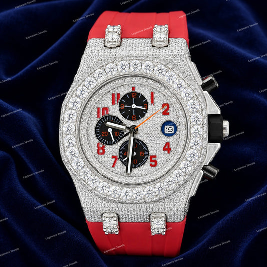 Mens Premium Moissanite Diamond Watch With Rubber Strap Statement Luxury Timepiece With Iced Finish