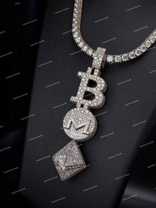 Luxury Fine Jewelry 925 Sterling Silver VVS Moissanite Diamond Vertical Name Letter Pendant