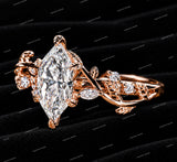 Custom Nature Inspired VVS Dutch Marquise Moissanite Diamond Engagement Ring Women Side Stone Ring Jewelry