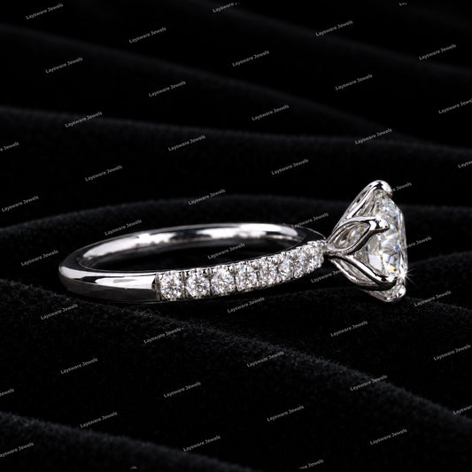 Premium Round Brilliant Cut Moissanite Diamond Pave Setting Engagement Ring