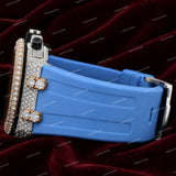 Premium Moissanite Diamond Timepiece With Sky Blue Rubber Strap Elegant Iced Luxury Design