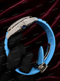 Premium Personalized VVS Moissanite Diamond Watch With Sky Blue Rubber Strap Hip Hop Design