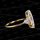 Premium Three Stone Marquise Cut Moissanite Diamond Engagement Ring with Side Diamonds