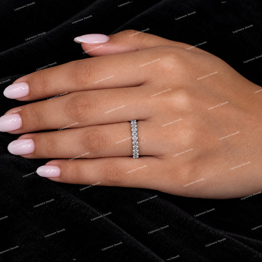 Personalized Half Eternity Oval Moissanite Diamond 925 Sliver Wedding Band
