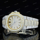 Luxury Iced Two-Tone Watch with Gold Accents Moissanite Diamond Bezel Premium Timepiece