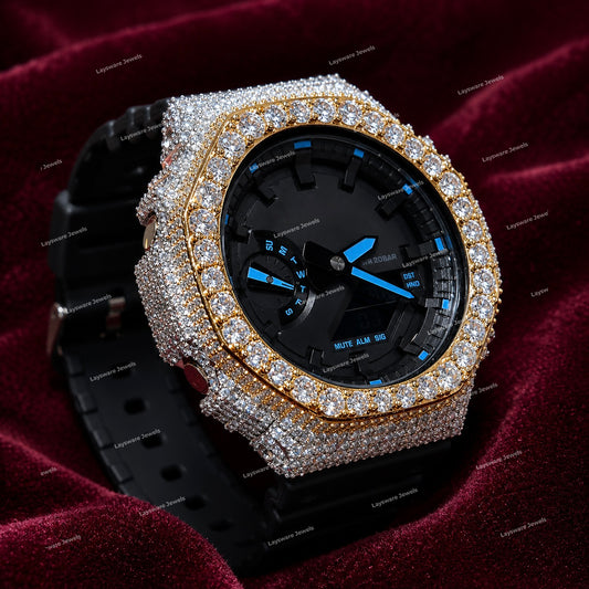 Iced Out G-Shock VVS Moissanite Diamond Bezel Black Rubber Straps Watch