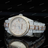 Luxury Iced Round Dial Watch with Crystal Bezel and Two-Tone Watch Premium Statement Timepiece