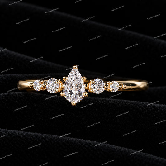 Personalized Pear Cut Shared Prong Setting 925 Sliver Moissanite Diamond Engagement Ring