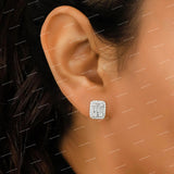 Hot Selling Fine Jewelry 925 Sterling Silver Emerald Cut VVS Moissanite Hip Hop Stud Earrings