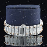 Luxury Iced Square Dial Watch with Rose Gold Tone Moissanite Diamond Bezel Buss Down Watch