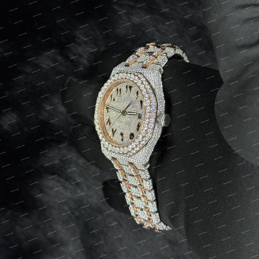 Luxury Rose Gold With Arabic Numerals Moissanite Diamond Watch Custom Fashion Style