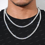 Luxury 925 Sterling Silver Moissanite Diamond Tennis Chain VVS Clarity Round Cut Iced Out Hip Hop Necklace