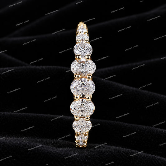 Premium Finish Oval Moissanite Diamond Wedding Band Half Eternity Band For Unisex